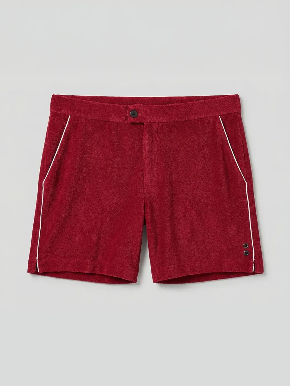 Ron Dorff Terry Cloth Swim Shorts in Deep Red with White Piping-size M NWT